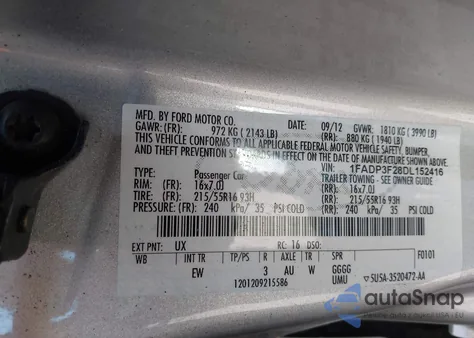 2013 Ford Focus Se from USA, damaged, VIN 1FADP3F28DL152416